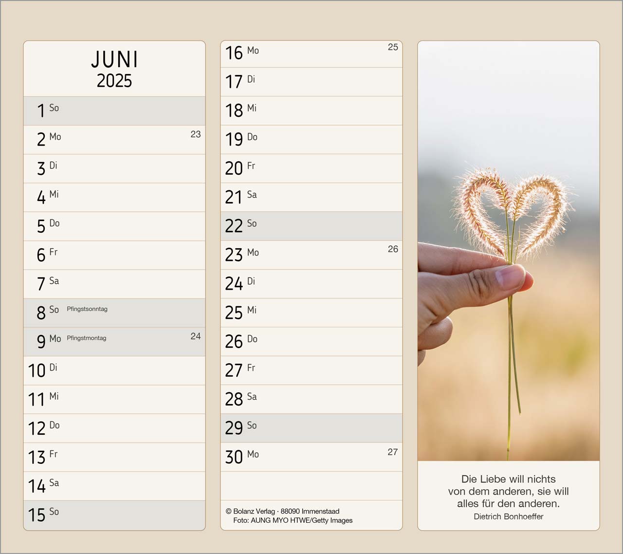 Vormerk-Kalender 2025 mit Sinnsprüchen