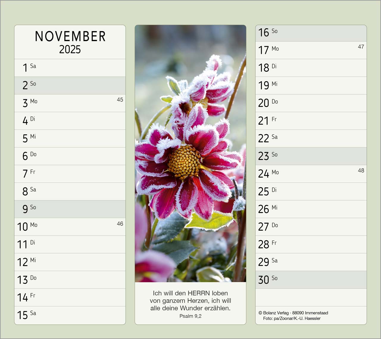 Vormerk-Kalender mit Bibelverse