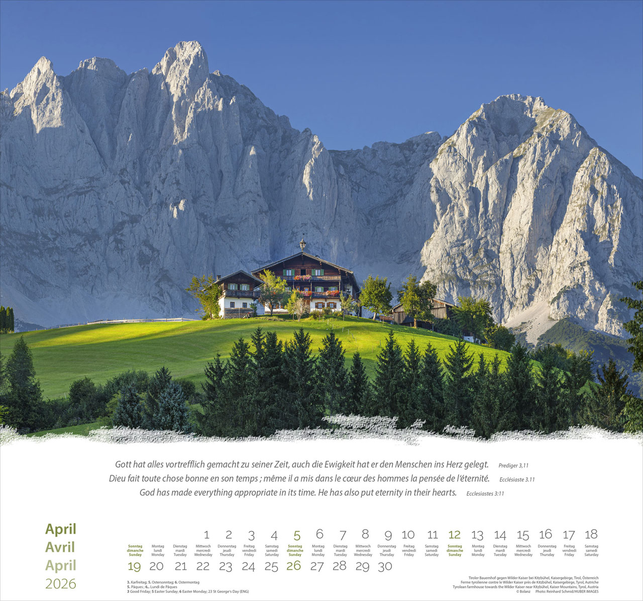 Berge-Montagnes-Mountains 2026 - Wandkalender Berge-Montagnes-Mountains 2026 - Wandkalender