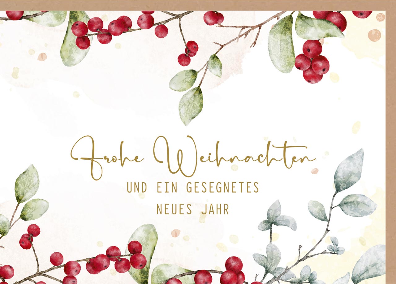 Faltkarte rote Beeren und Zweige