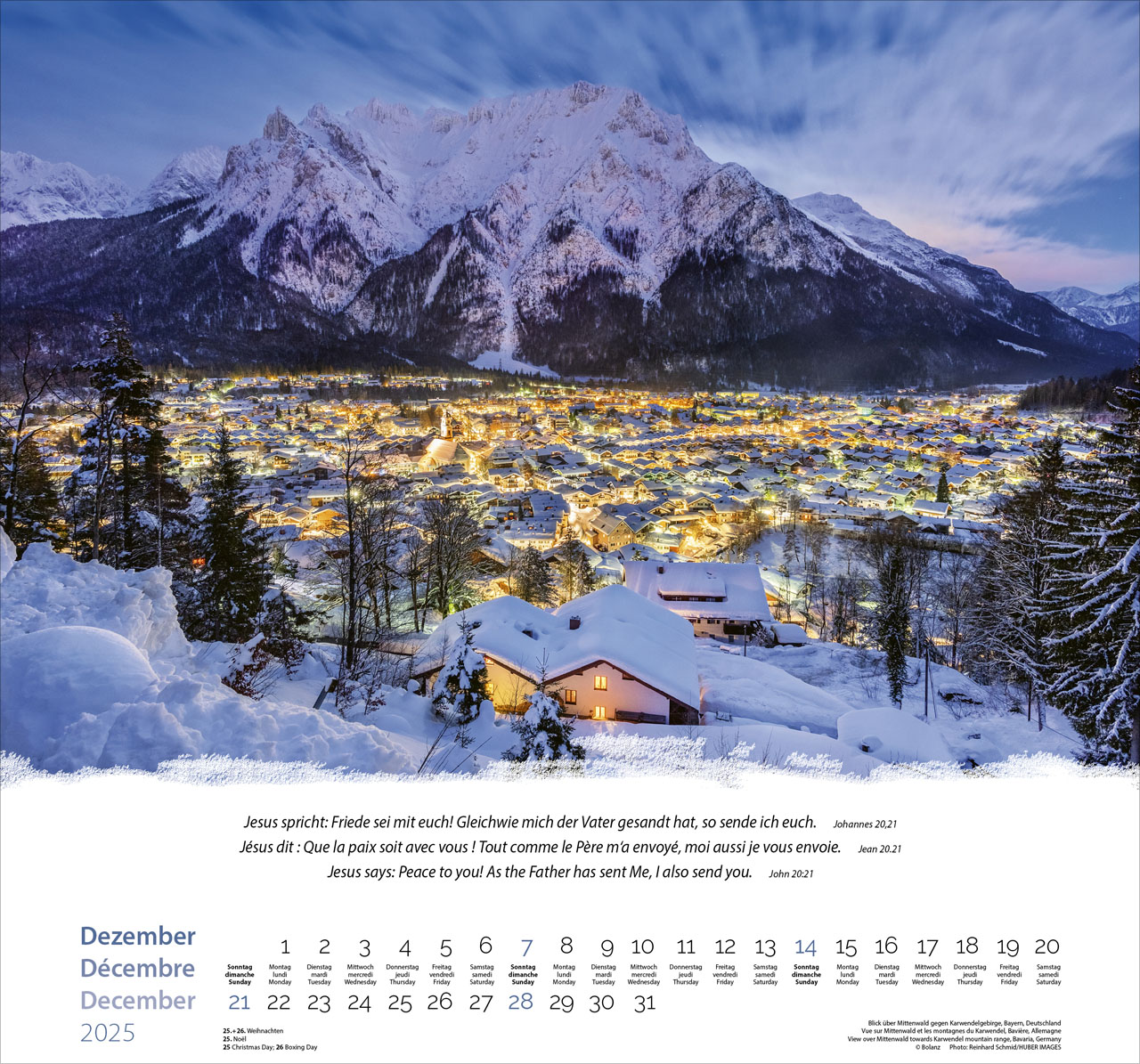 Berge-Montagnes-Mountains 2025 - Wandkalender