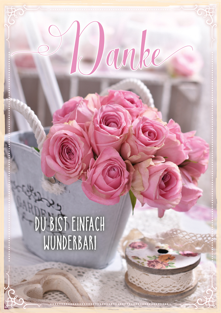 Postkarte Danke rosa Rosen Vintage