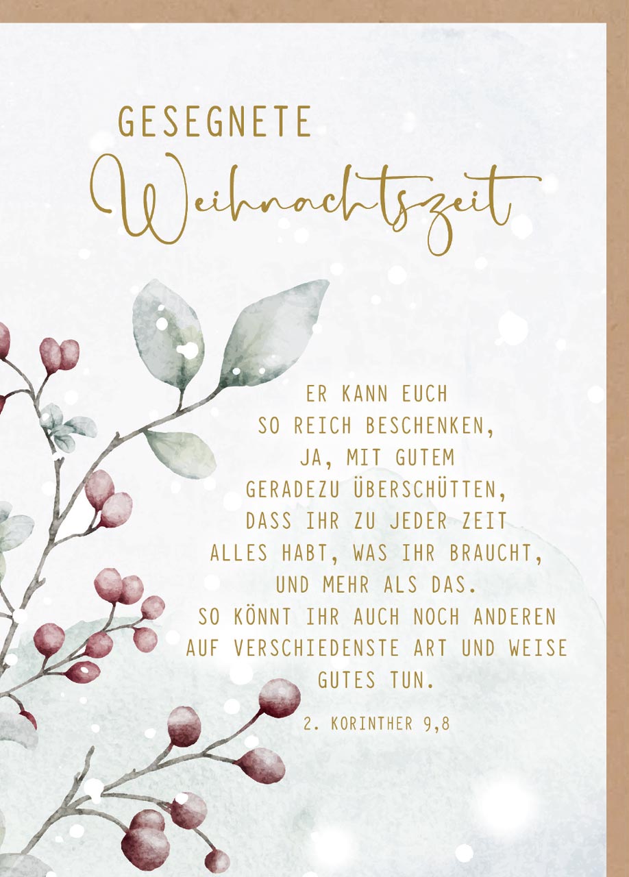 Faltkarte Weihnachten blassrote Beeren