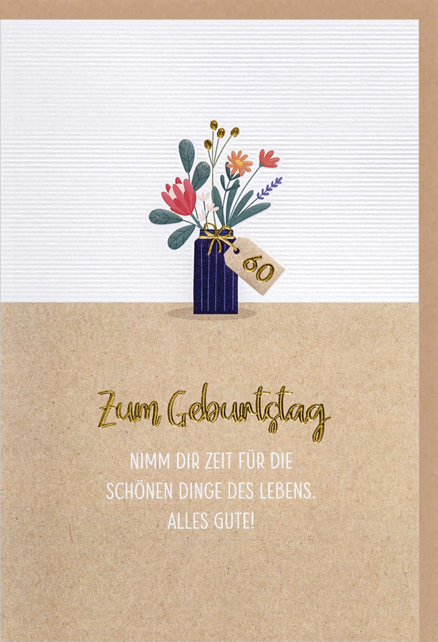 Faltkarte Zahlengeburtstag 60 Blumenvase