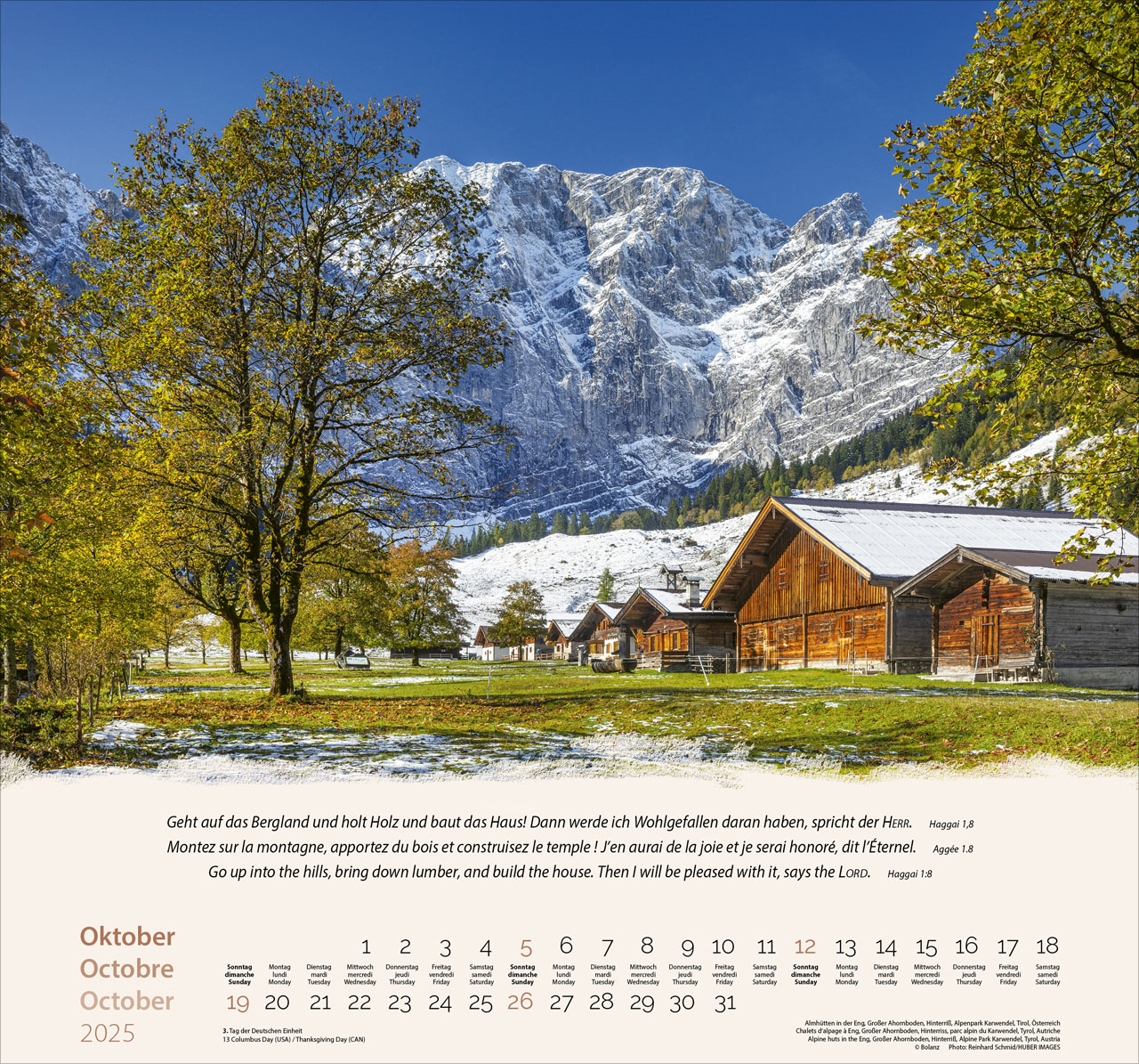 Berge-Montagnes-Mountains 2025 - Wandkalender