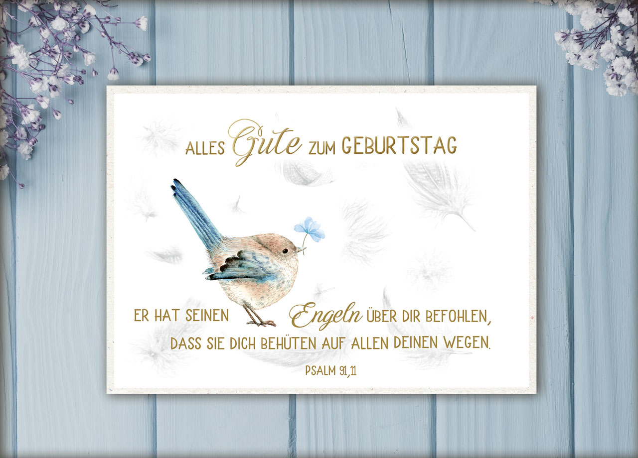 Postkarte Engeln befohlen - Vögelchen