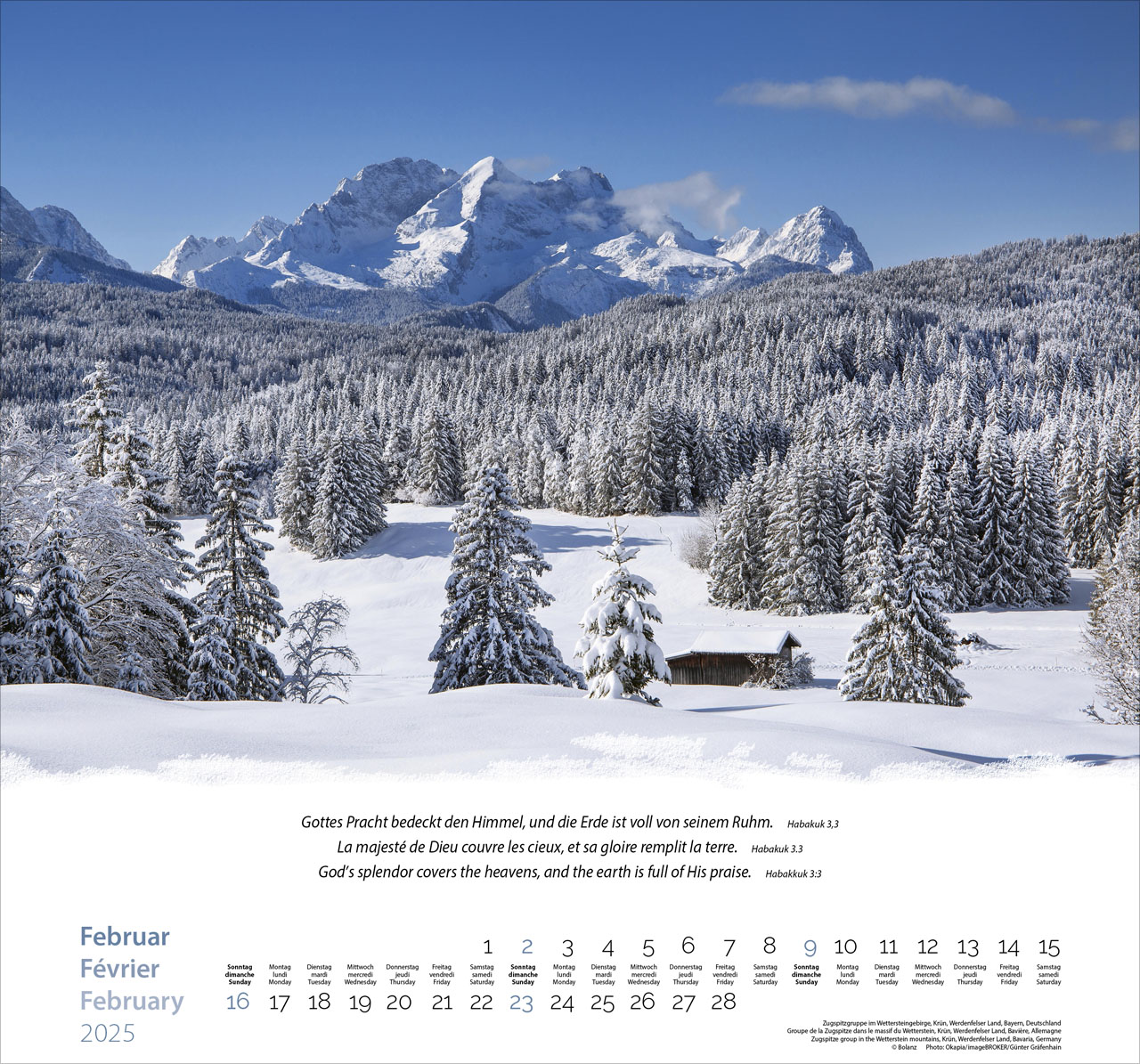 Berge-Montagnes-Mountains 2025 - Wandkalender