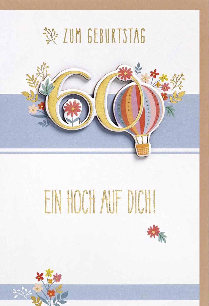 Faltkarte zum 60. Geburtstag Heißluftballon