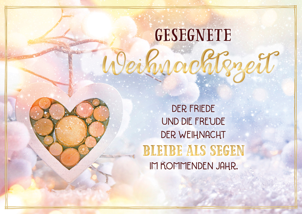 Postkarte Weihnachten Holzherz an Baum