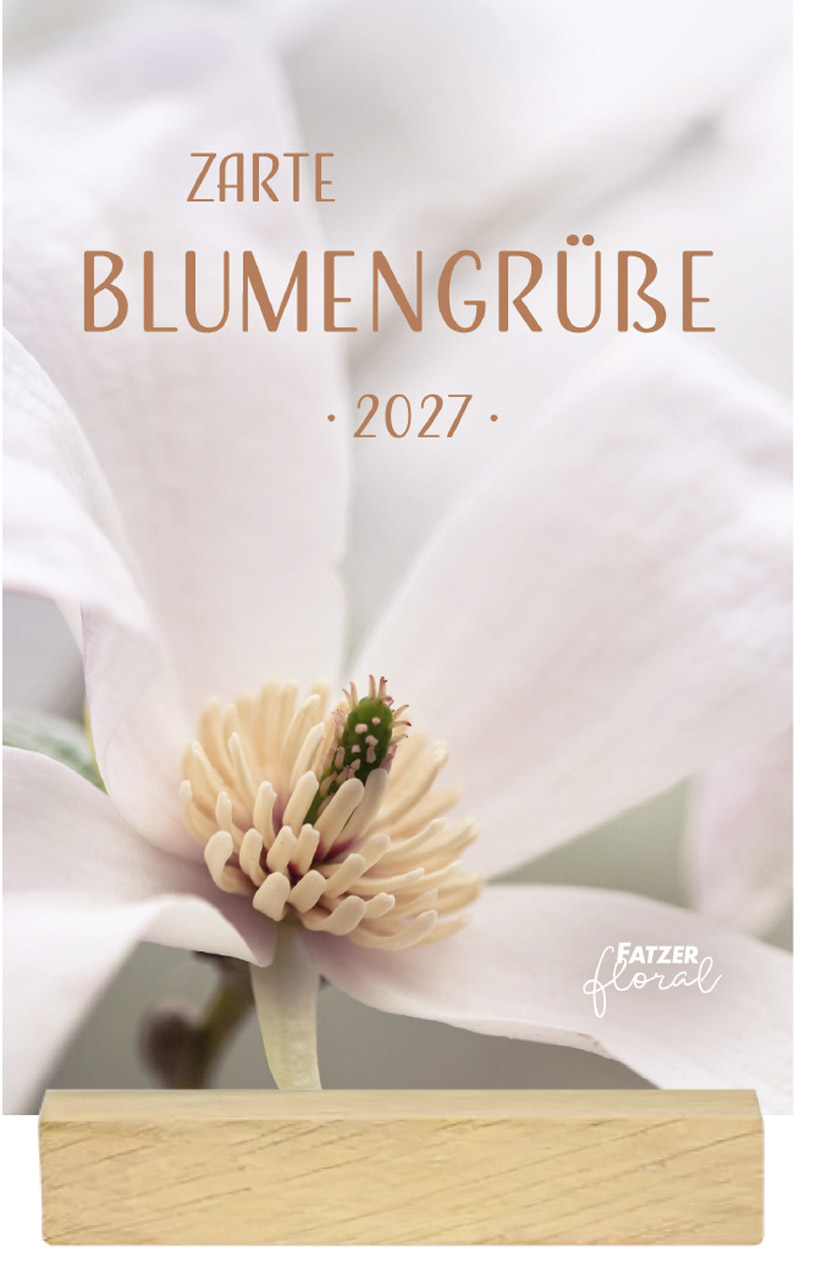 Zarte Blumengrüße 2027 – Tischkalender mit Holzaufsteller