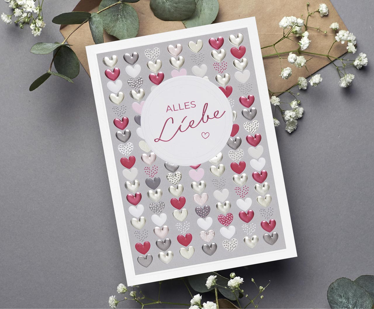 Faltkarte Alles Liebe - Herzen