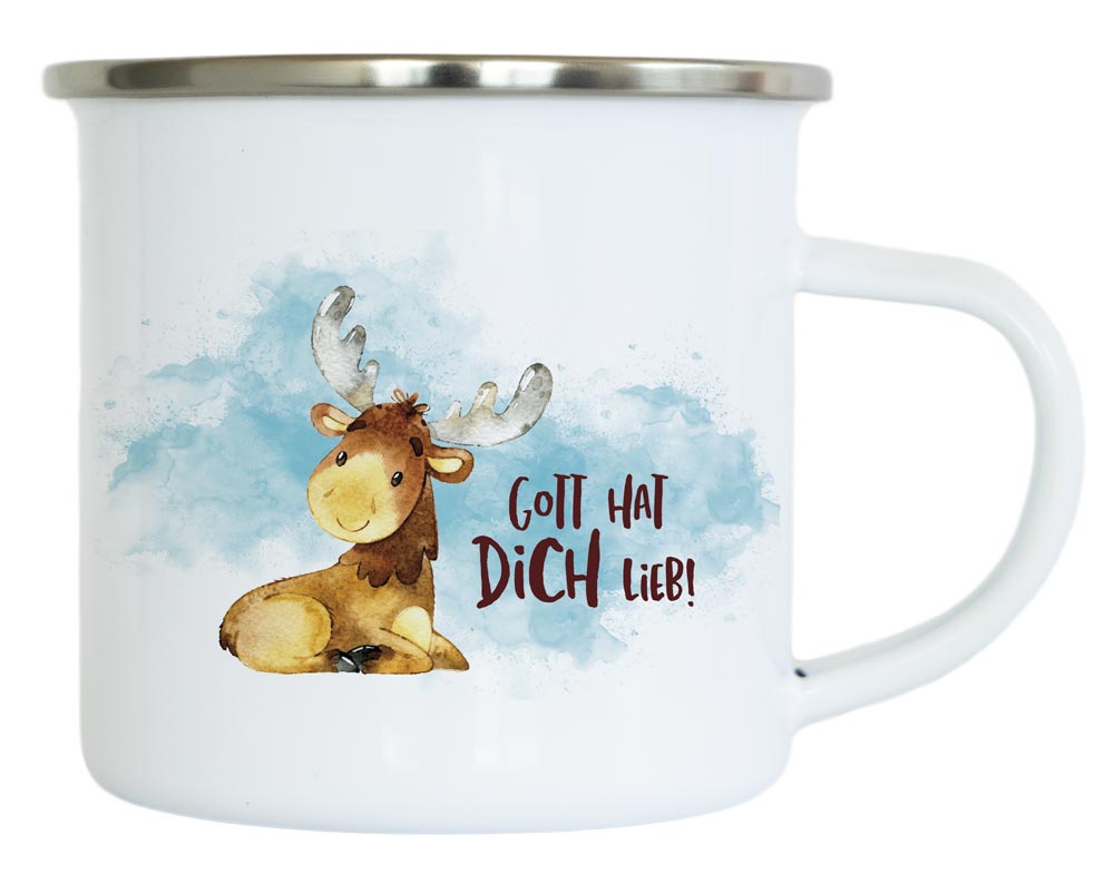 Emaille-Becher Gott hat dich lieb / Elch