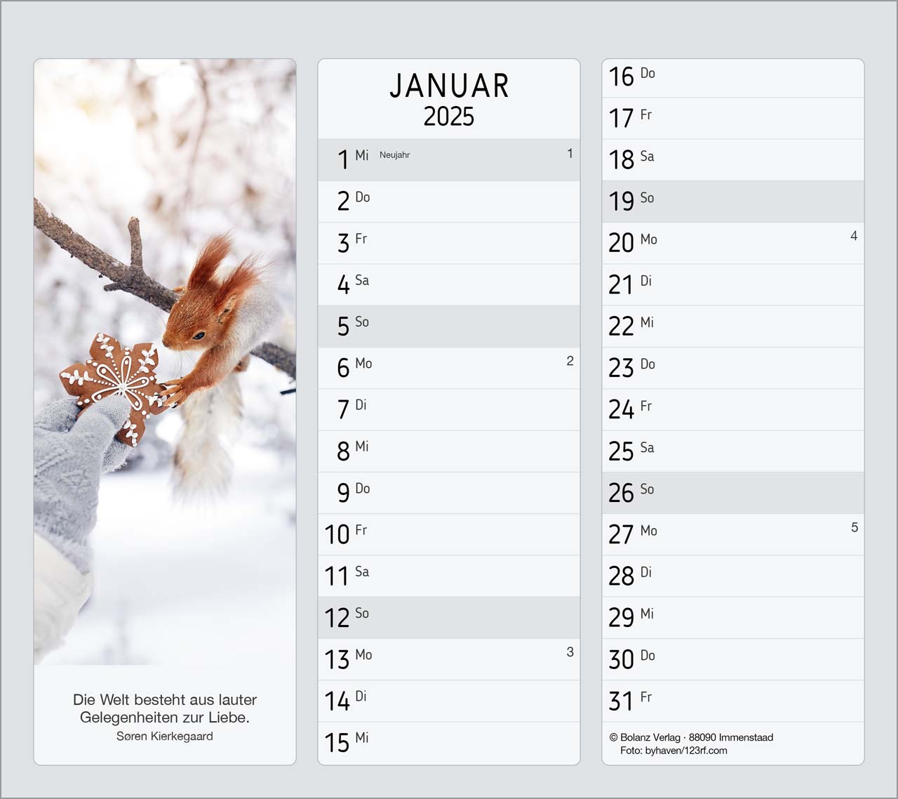 Vormerk-Kalender 2025 mit Sinnsprüchen