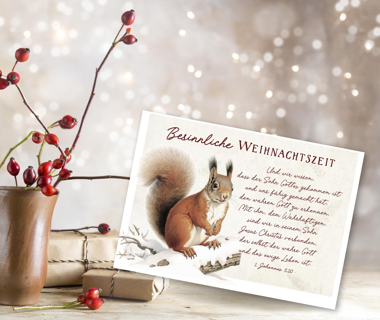 Postkarte Eichhörnchen zu Weihnachten