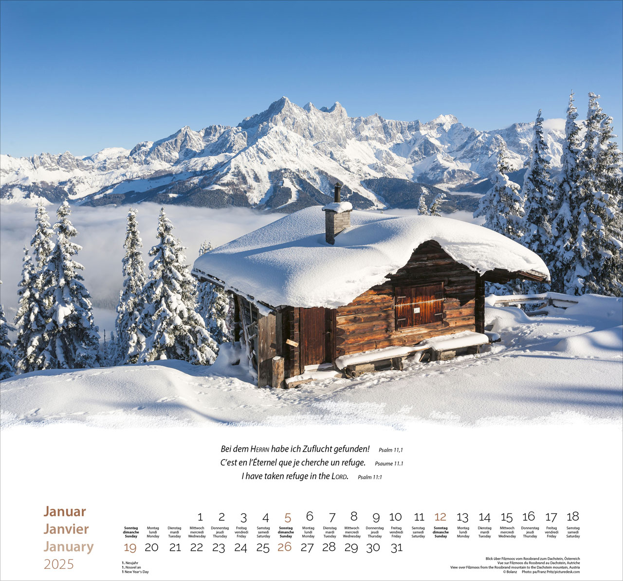 Berge-Montagnes-Mountains 2025 - Wandkalender