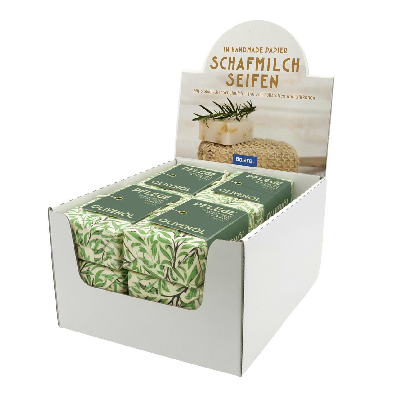 Display Schafmilch-Seifen Handmade-Papier
