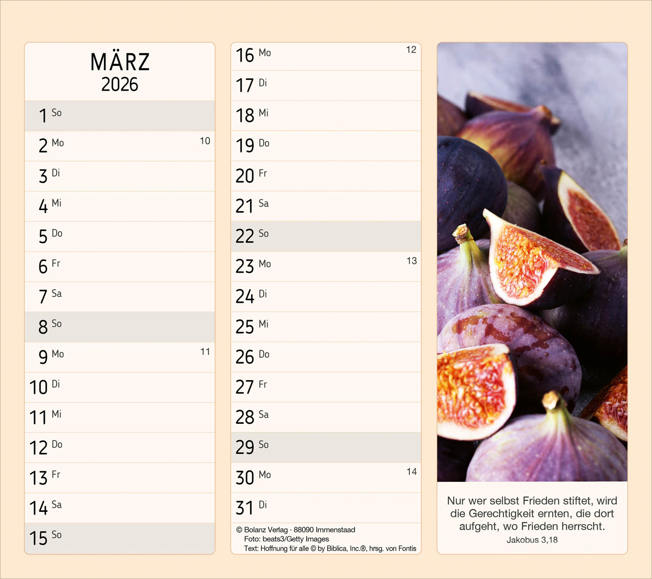 Vormerk-Kalender, mit Bibelverse 2026 Vormerk-Kalender, mit Bibelverse 2026