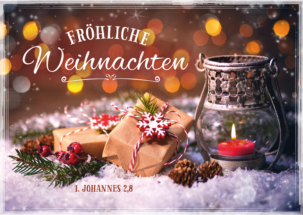 Postkarte Weihnachten Päckchen im Schnee