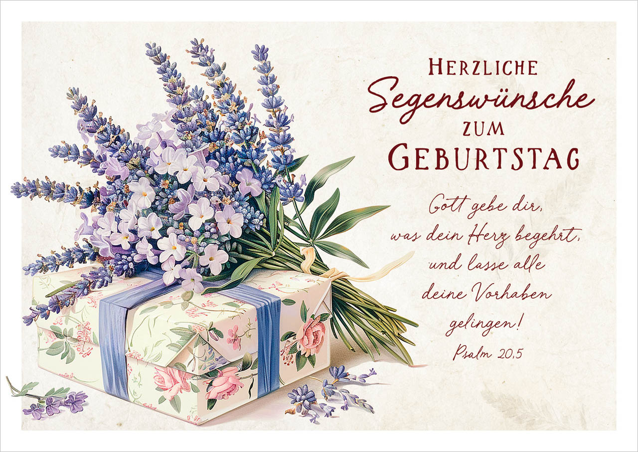 Postkarte Geschenk mit Lavendel