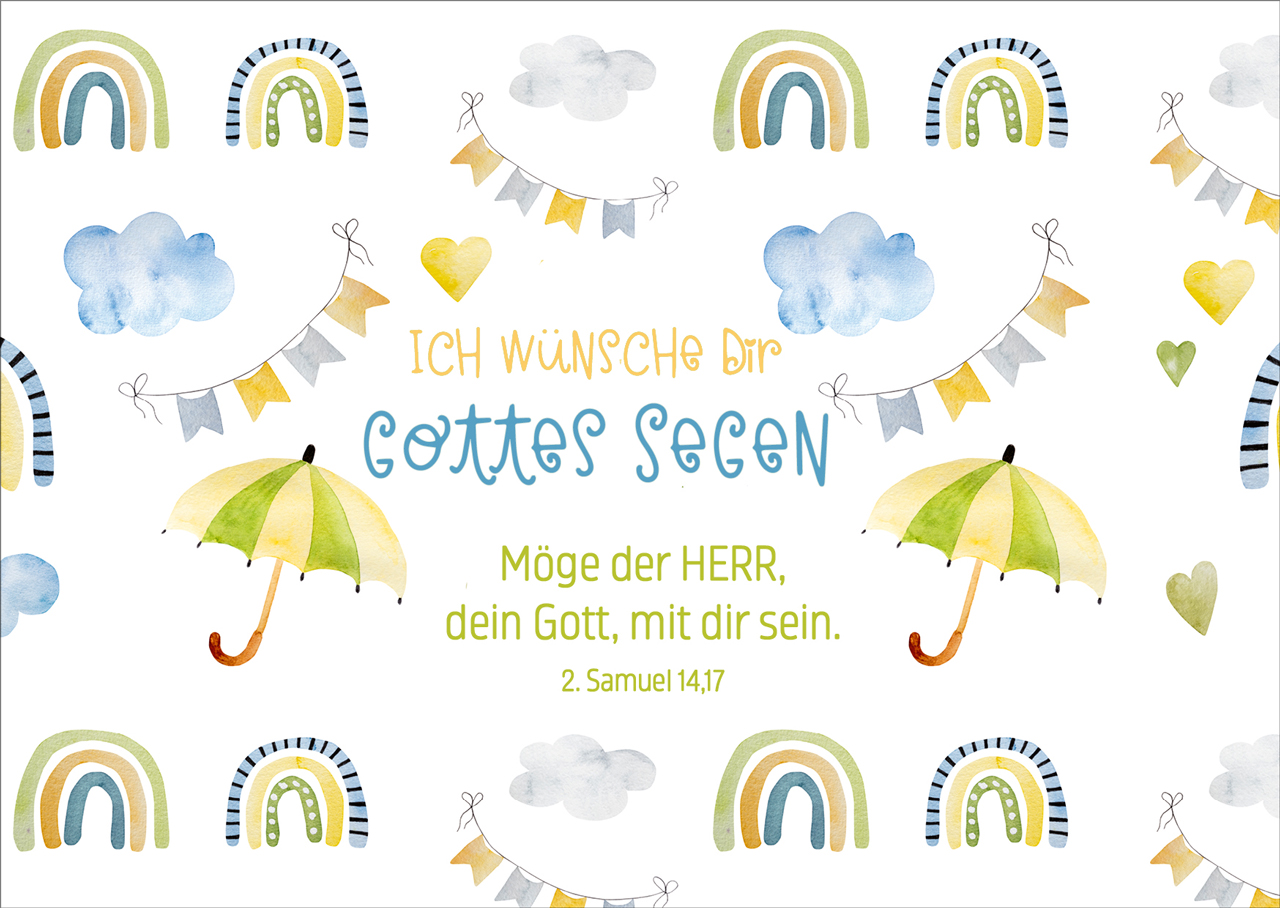 Postkarte Geburtstag Gottes Segen - Regenschirme