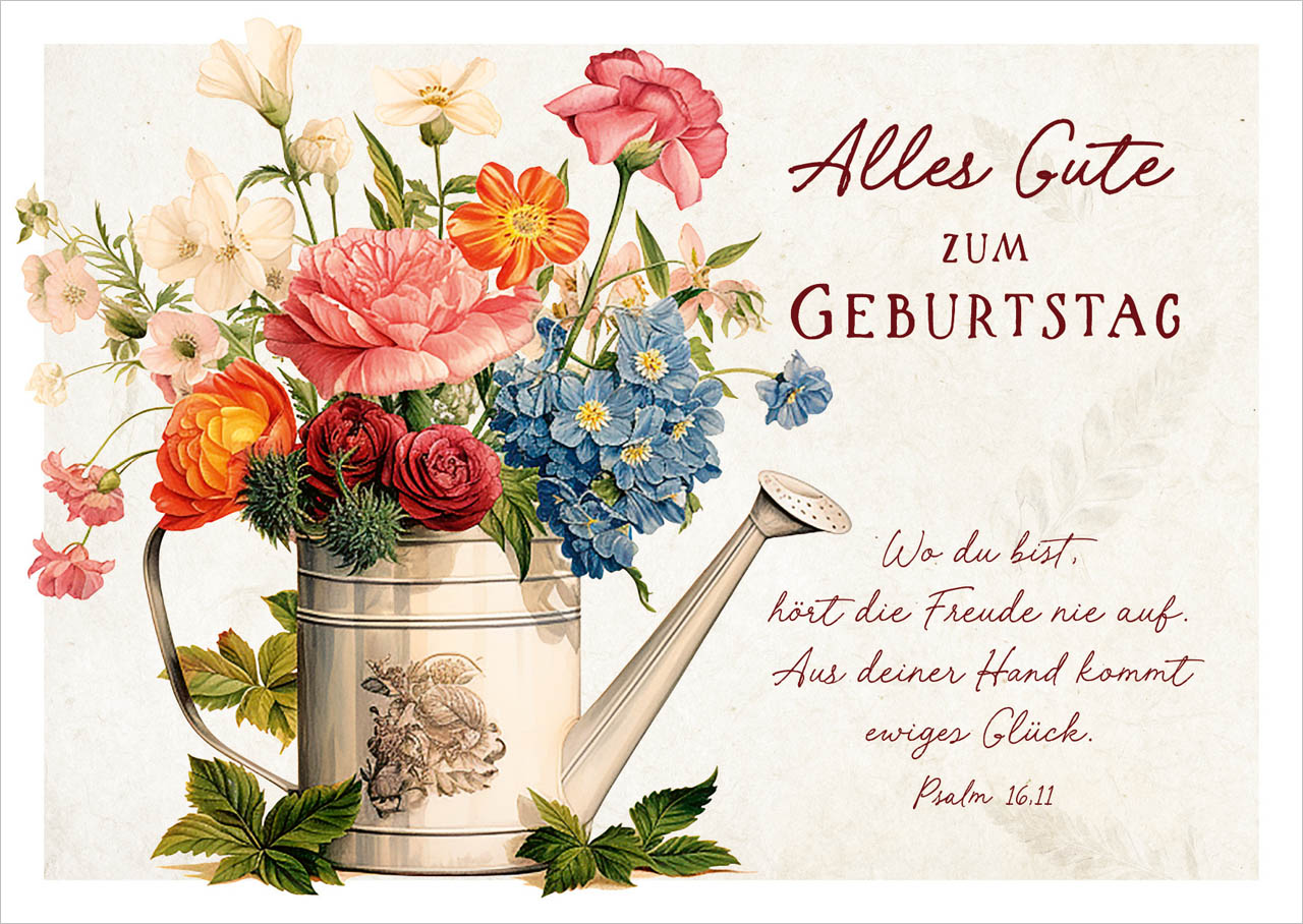 Postkarte Blumenstrauß in Giesskanne