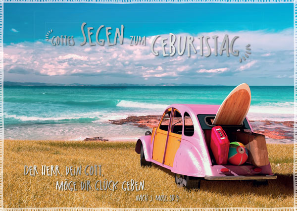 Postkarte Geburtstag Rosa Käfer am Meer