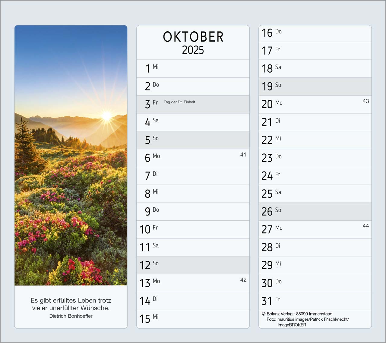 Vormerk-Kalender 2025 mit Sinnsprüchen