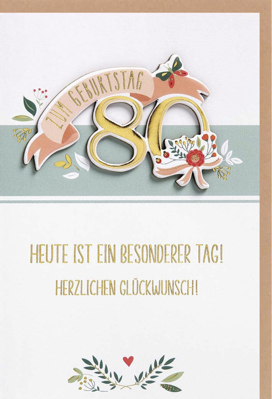 Faltkarte zum 80. Geburtstag Blumen