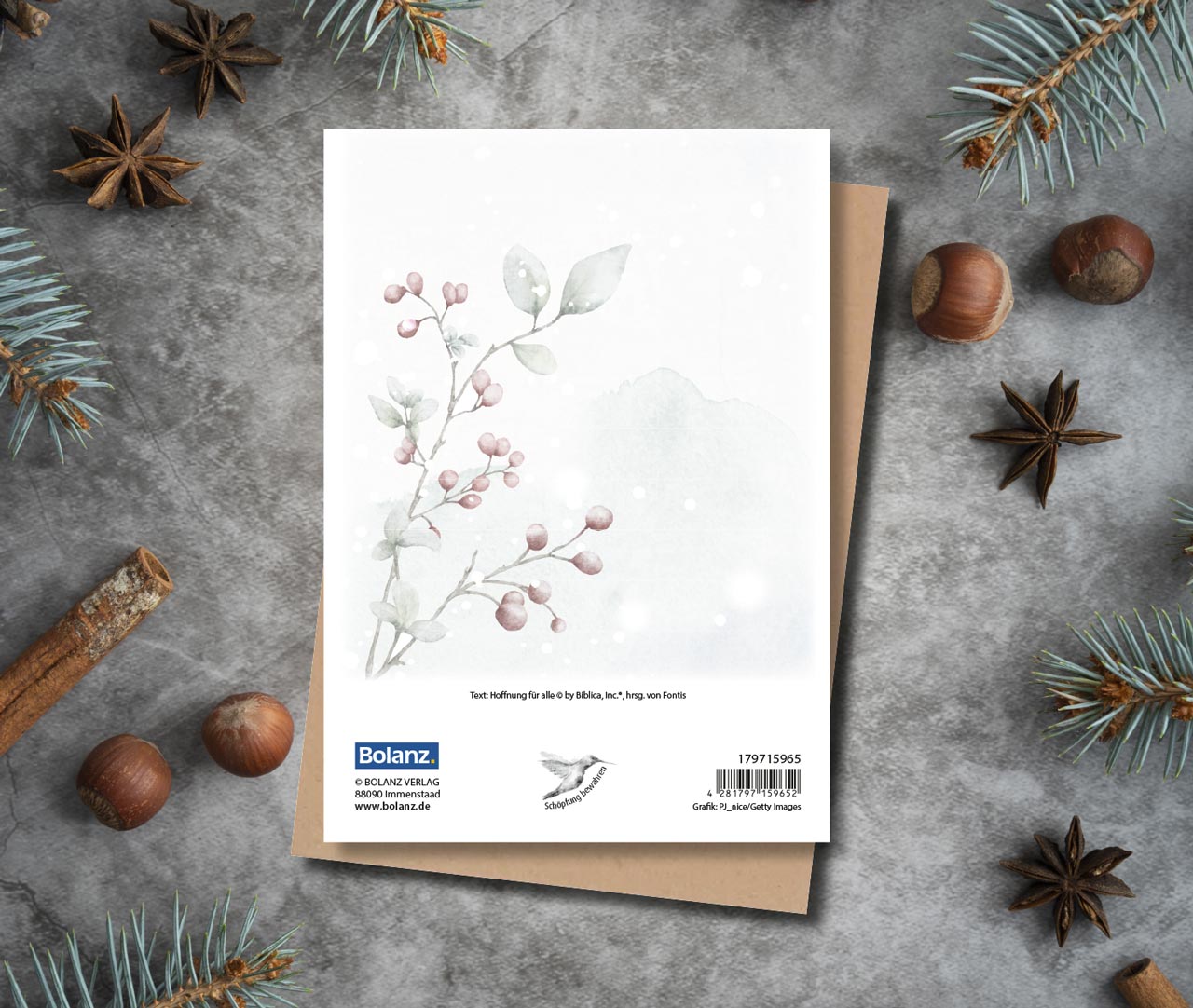 Faltkarte Weihnachten blassrote Beeren