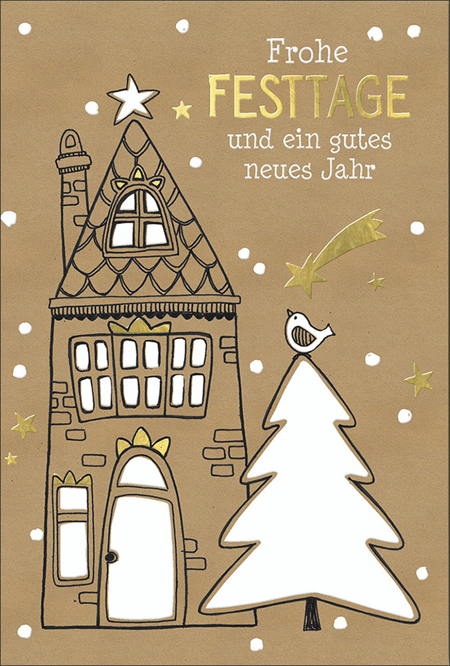 Faltkarte Haus und Tannenbaum