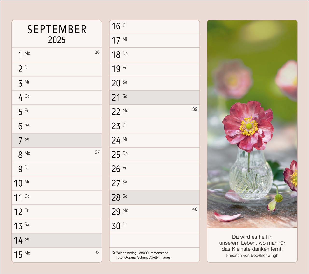 Vormerk-Kalender 2025 mit Sinnsprüchen