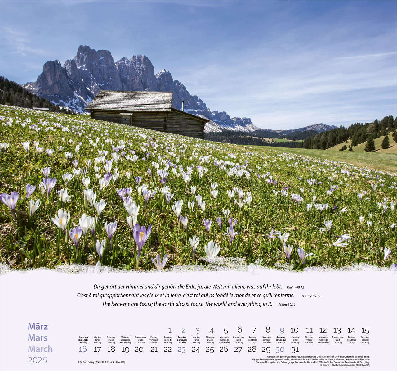 Berge-Montagnes-Mountains 2025 - Wandkalender