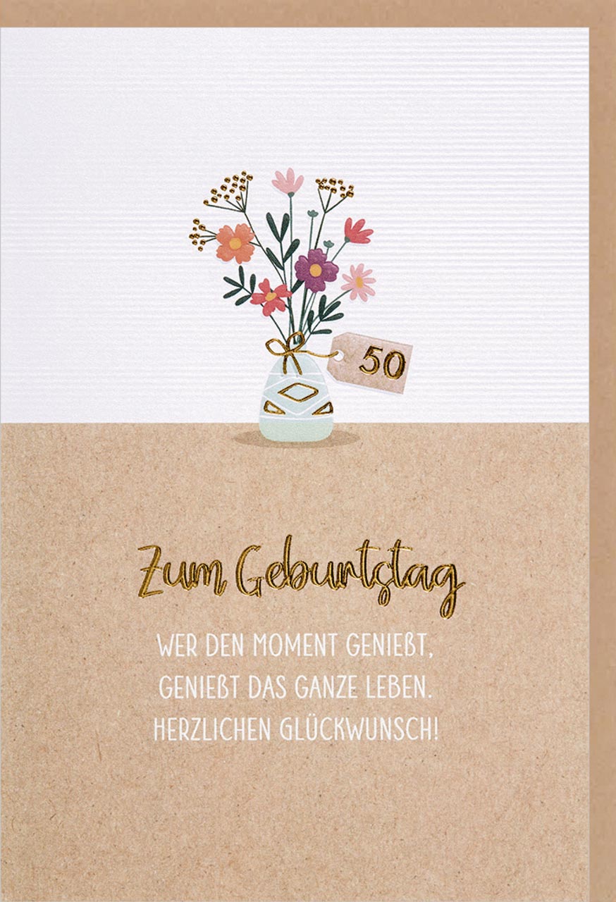 Faltkarte Zahlengeburtstag 50 Blumenvase