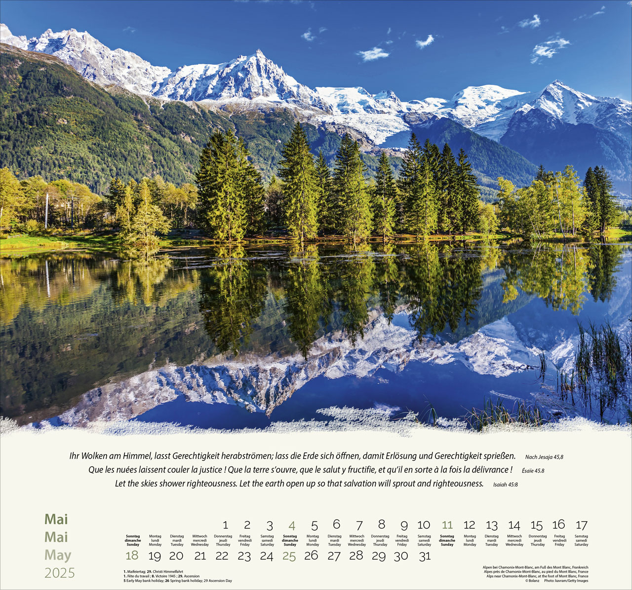 Berge-Montagnes-Mountains 2025 - Wandkalender