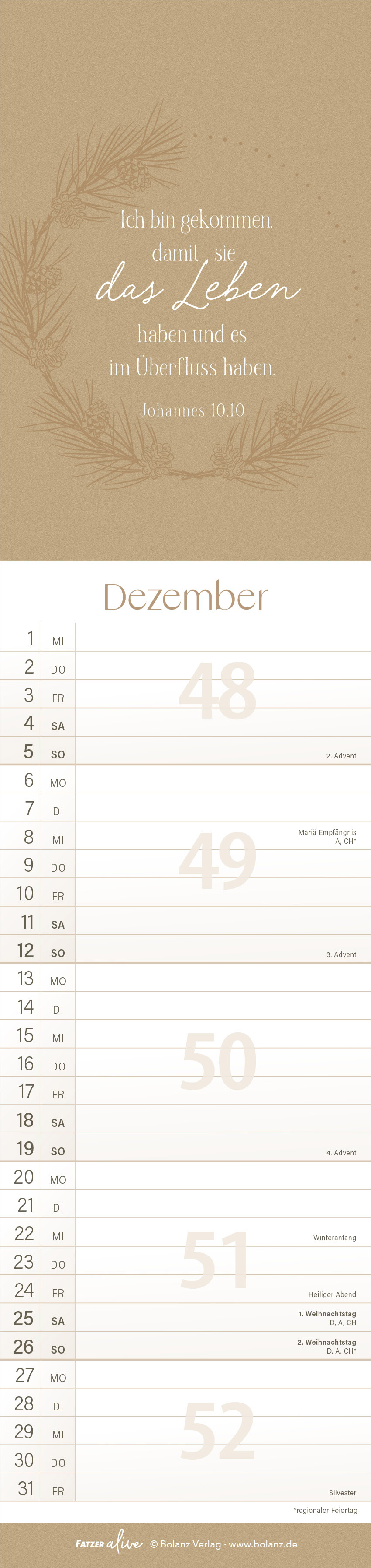 Erfüllt leben 2027 – Streifenterminkalender
