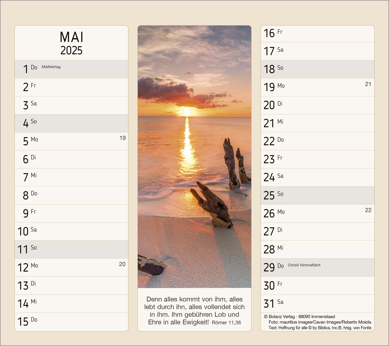 Vormerk-Kalender mit Bibelverse