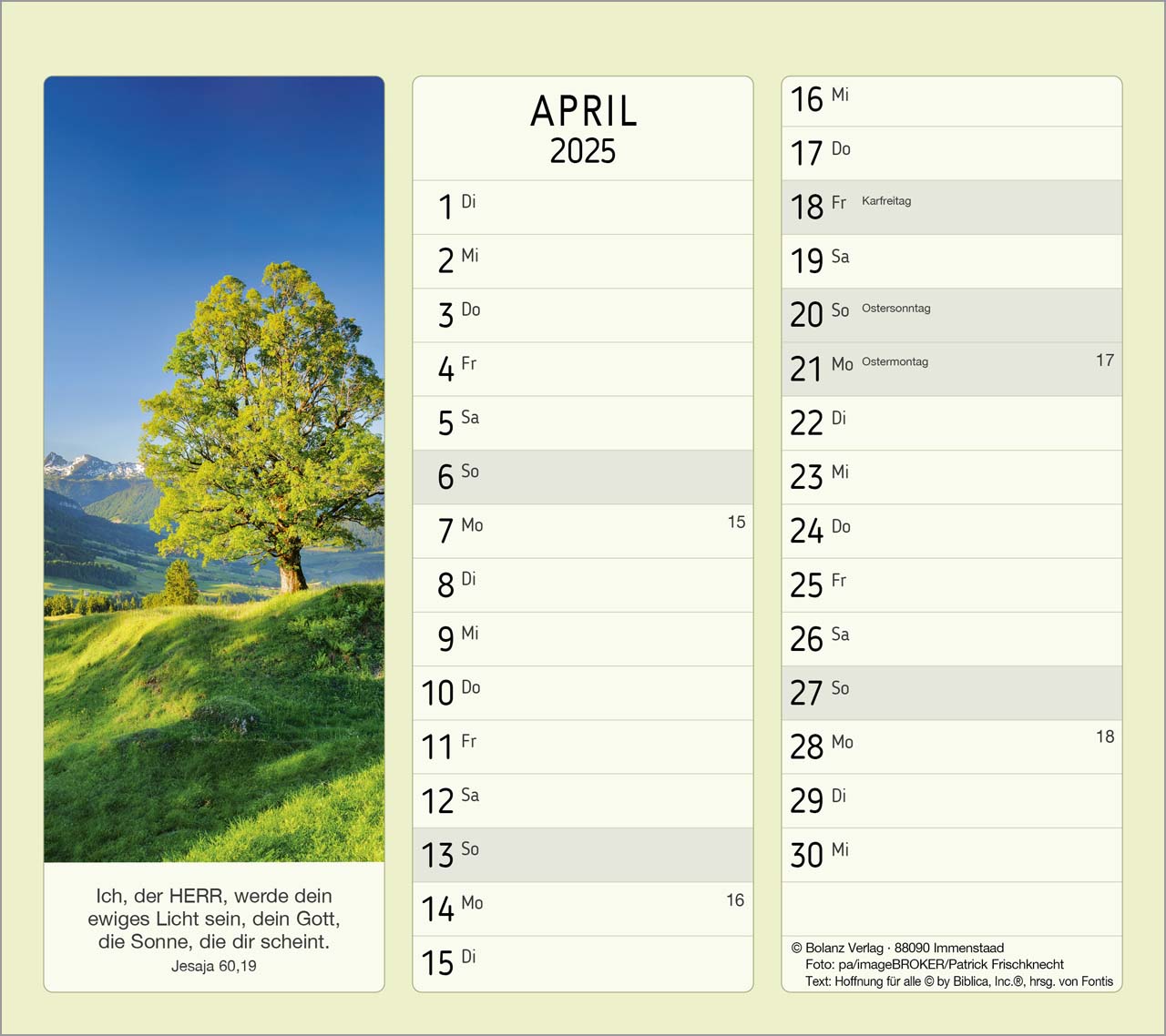 Vormerk-Kalender mit Bibelverse