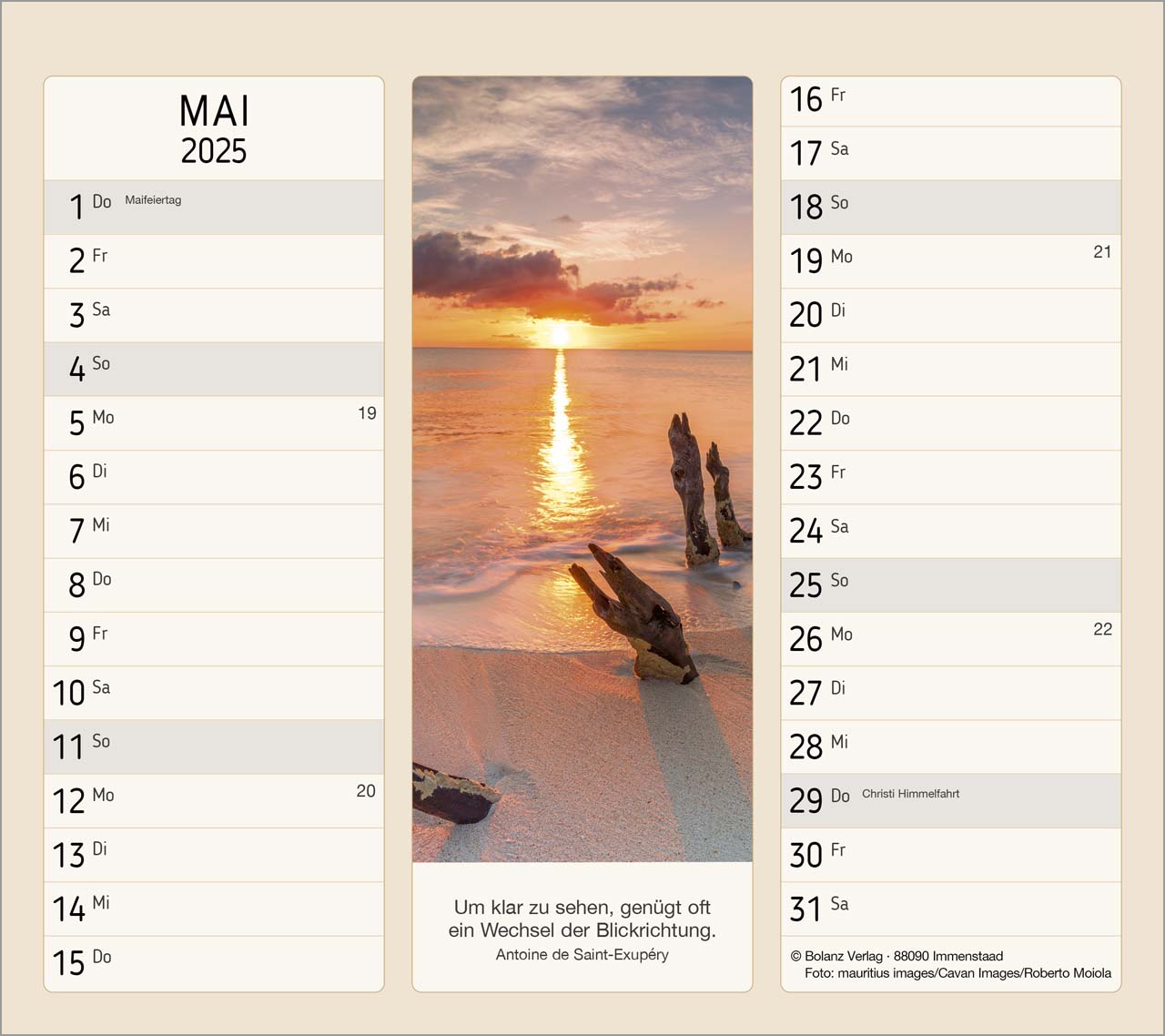 Vormerk-Kalender 2025 mit Sinnsprüchen