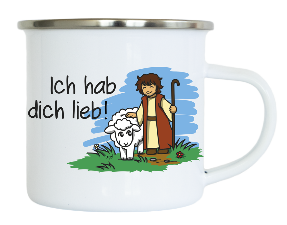 Emaille-Becher Hirte Silberrand