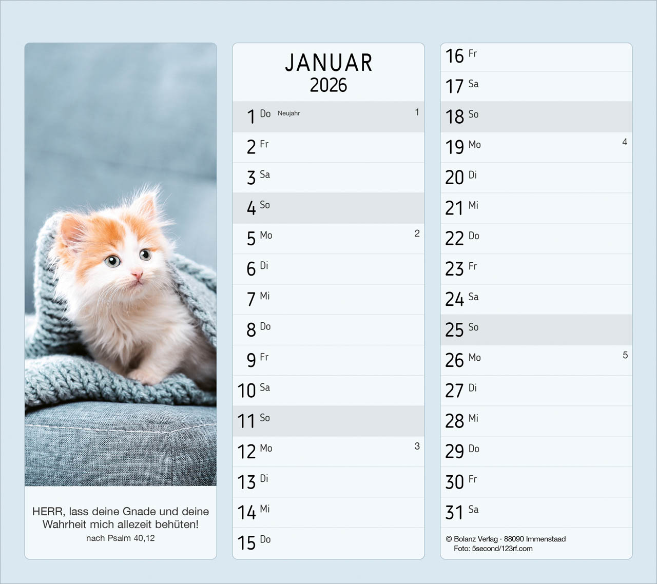 Vormerk-Kalender, mit Bibelverse 2026 Vormerk-Kalender, mit Bibelverse 2026