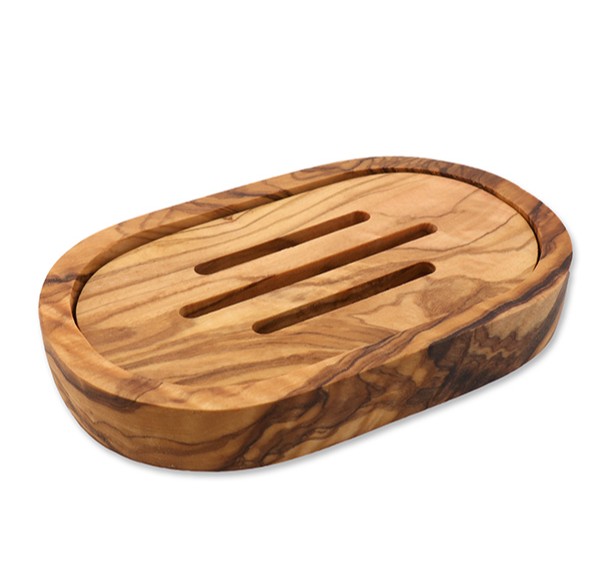 Seifenschale Olivenholz oval mit Einsatz