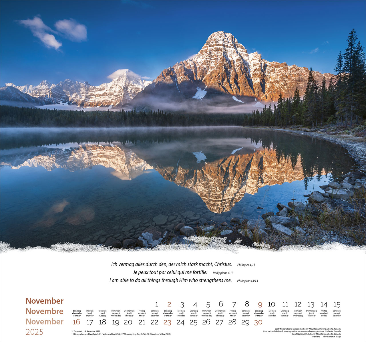 Berge-Montagnes-Mountains 2025 - Wandkalender