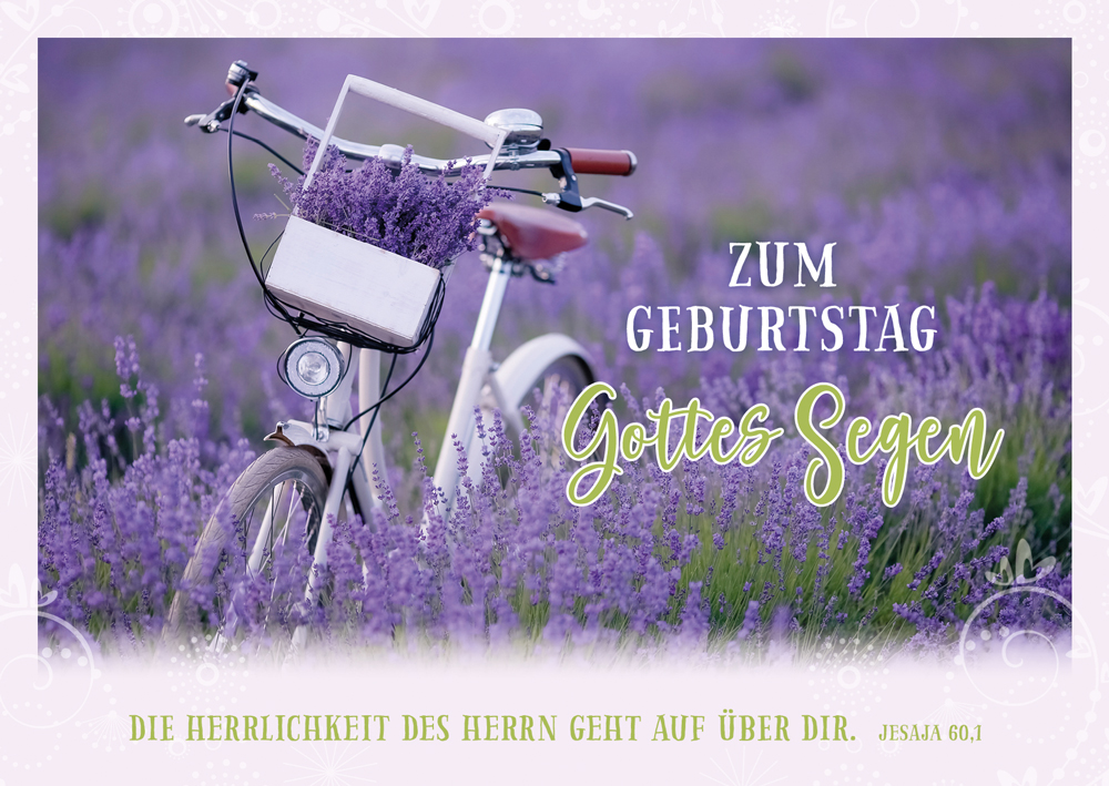 Postkarte Geburtstag Fahrrad im Lavendelfeld