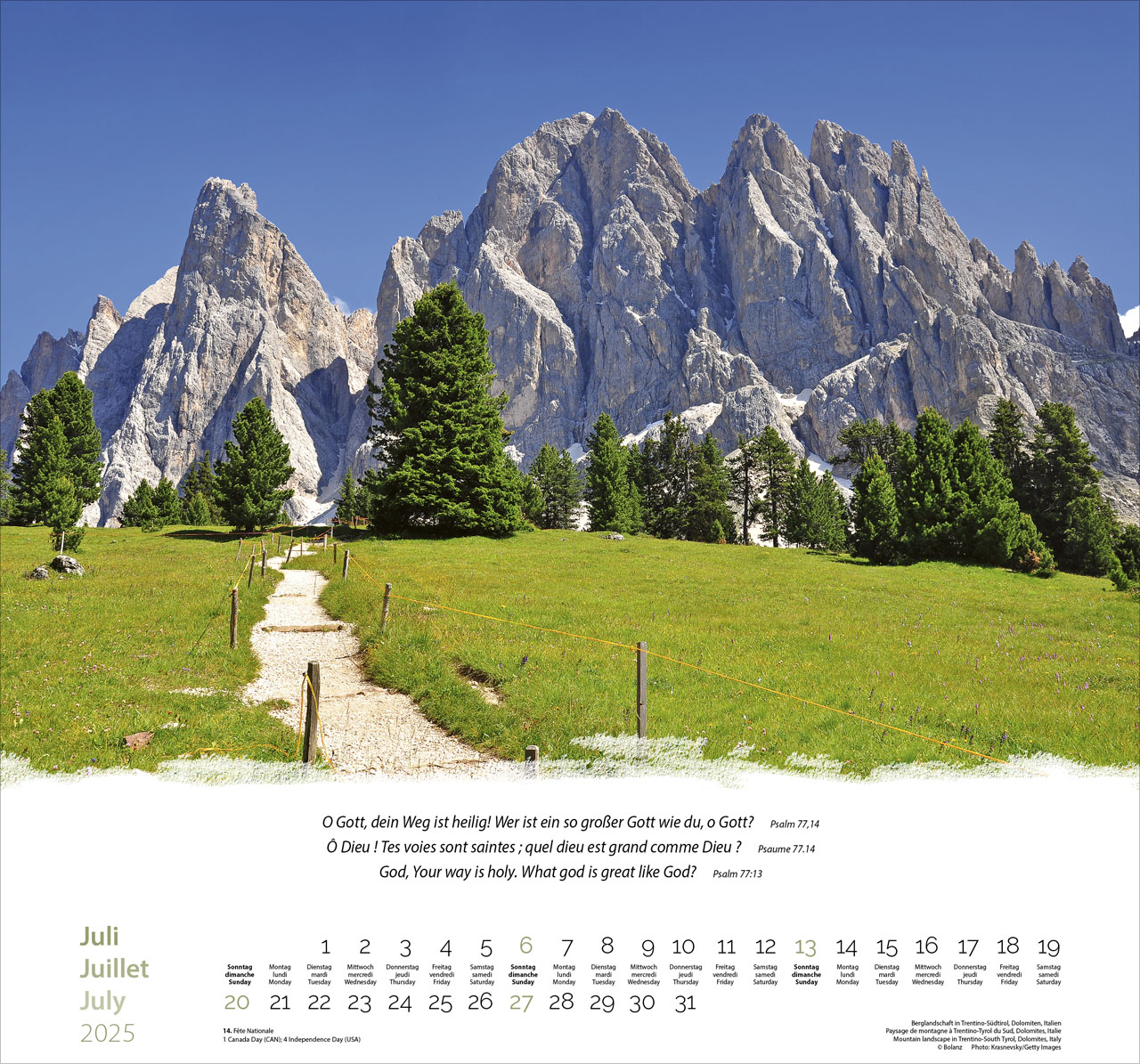 Berge-Montagnes-Mountains 2025 - Wandkalender