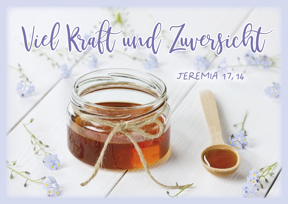 Postkarte Viel Kraft und Zuversicht / Honigglas