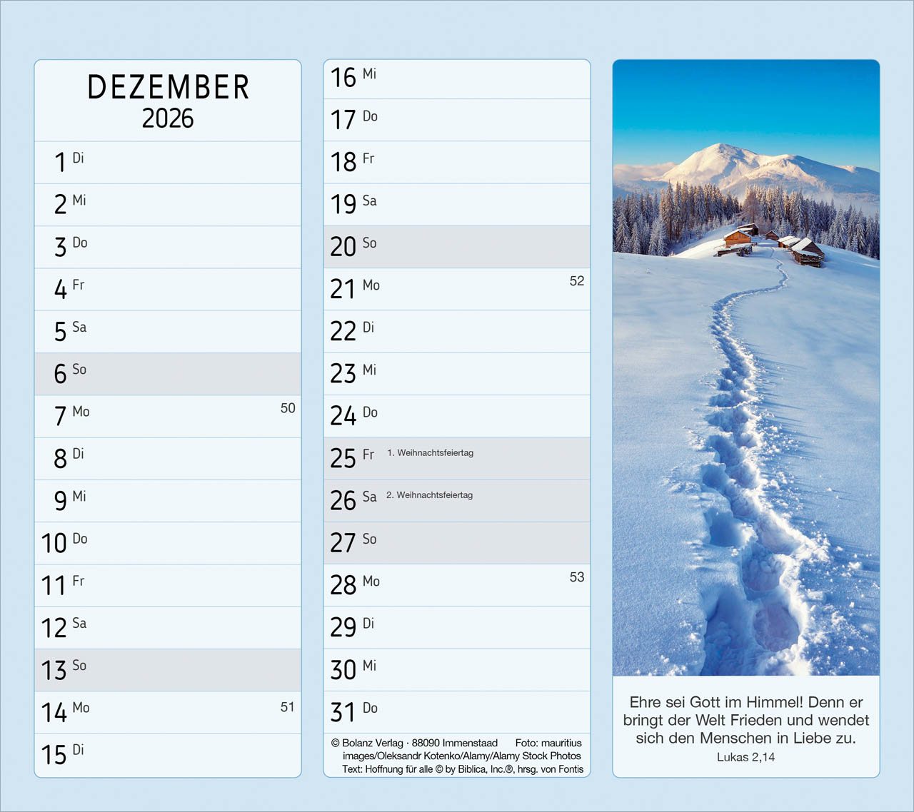 Vormerk-Kalender, mit Bibelverse 2026 Vormerk-Kalender, mit Bibelverse 2026