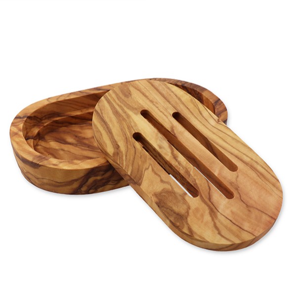 Seifenschale Olivenholz oval mit Einsatz