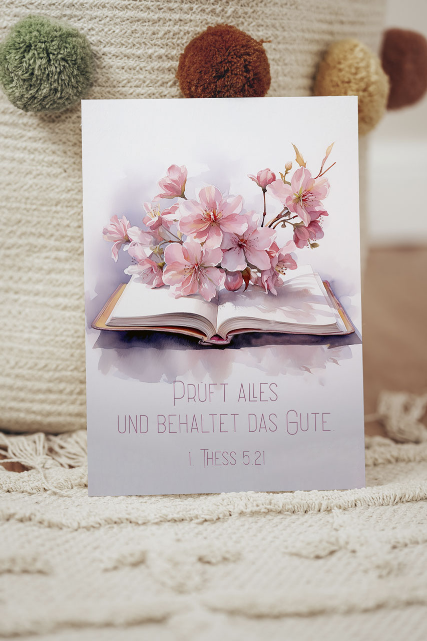 Postkarte Jahreslosung Bibel mit Blüten