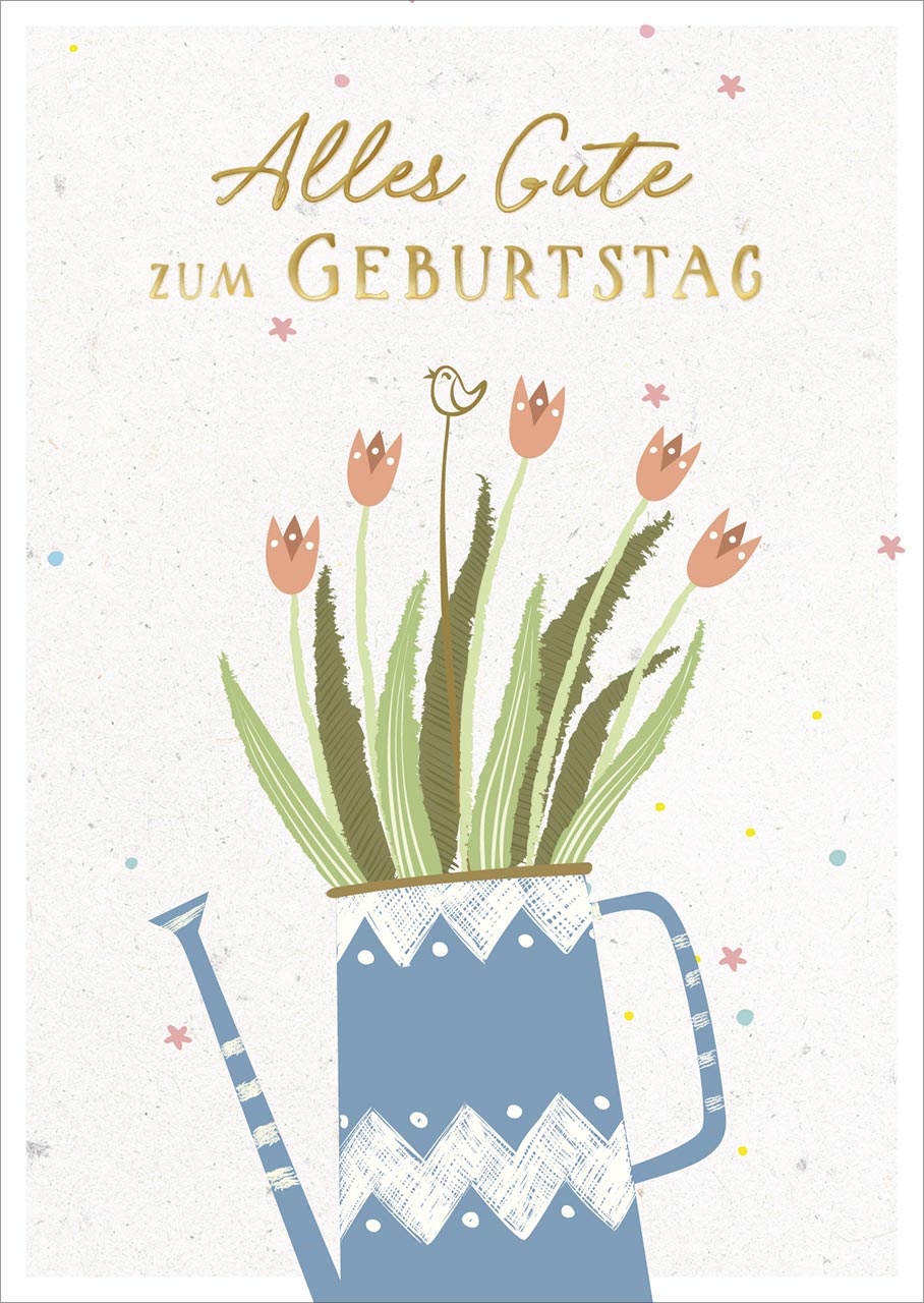 Postkarte Alles Gute Gießkanne Blumen