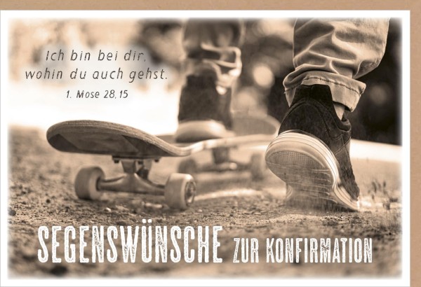 Faltkarte Segenswünsche zur Konfirmation (Konfirmation ) Skateboard braun